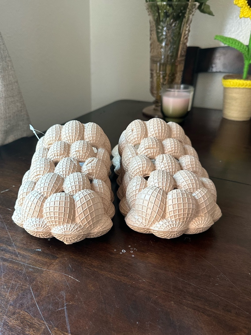 Women's Beige Bubble-Textured Slide Sandals